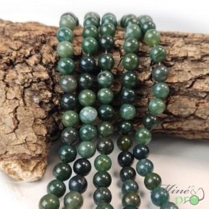 Agate mousse A en perles rondes 8mm - fil complet