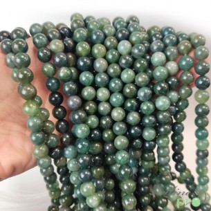 Agate mousse A en perles rondes 8mm - fil complet
