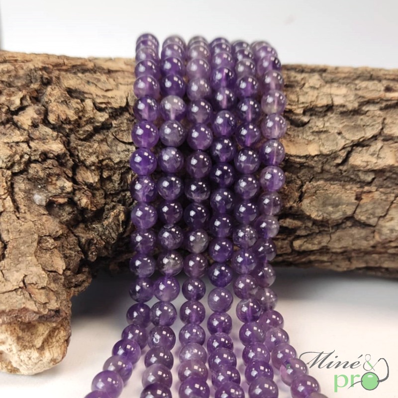 Améthyste AB+ en perles rondes 6mm - fil complet