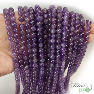 Améthyste AB+ en perles rondes 6mm - fil complet