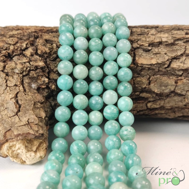 Amazonite Pérou A en perles rondes 8mm - fil complet