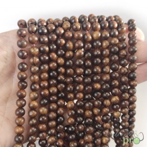 Bois brun en perles rondes 6mm - fil complet