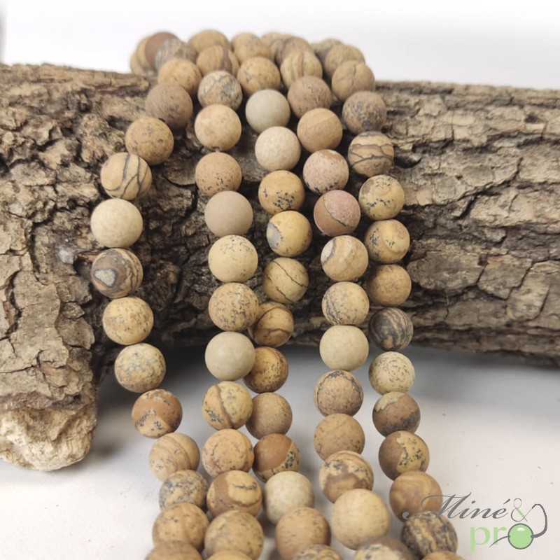 Jaspe paysage MAT en perles rondes 8mm - fil complet