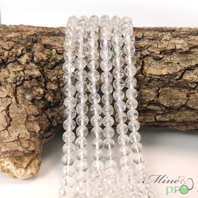 Cristal de roche AB+ en perles rondes 6mm - fil complet
