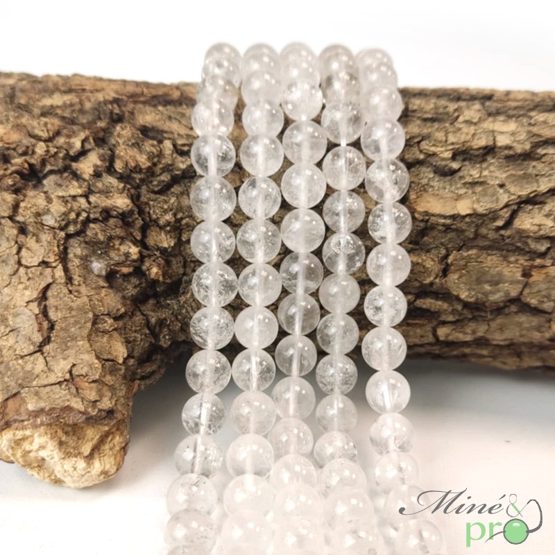 Cristal de roche AB en perles rondes 8mm - fil complet