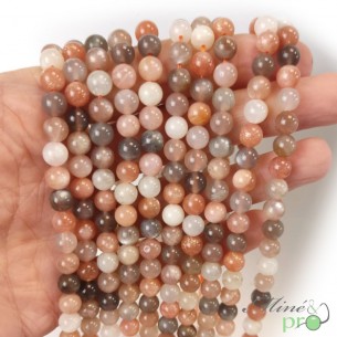 Pierre de lune mixte A+ en perles rondes 6mm - fil complet