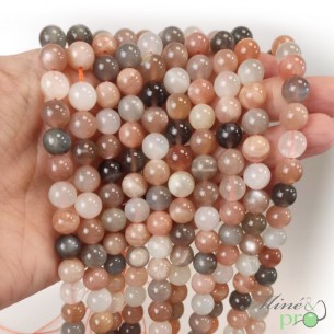 Pierre de lune mixte A+ en perles rondes 8mm - fil complet