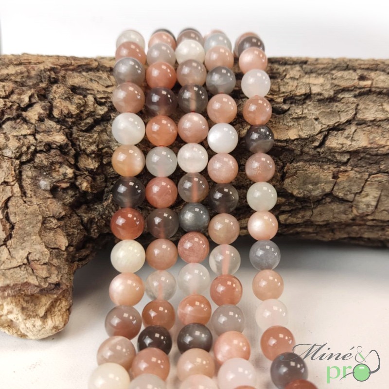 Pierre de lune mixte A+ en perles rondes 8mm - fil complet