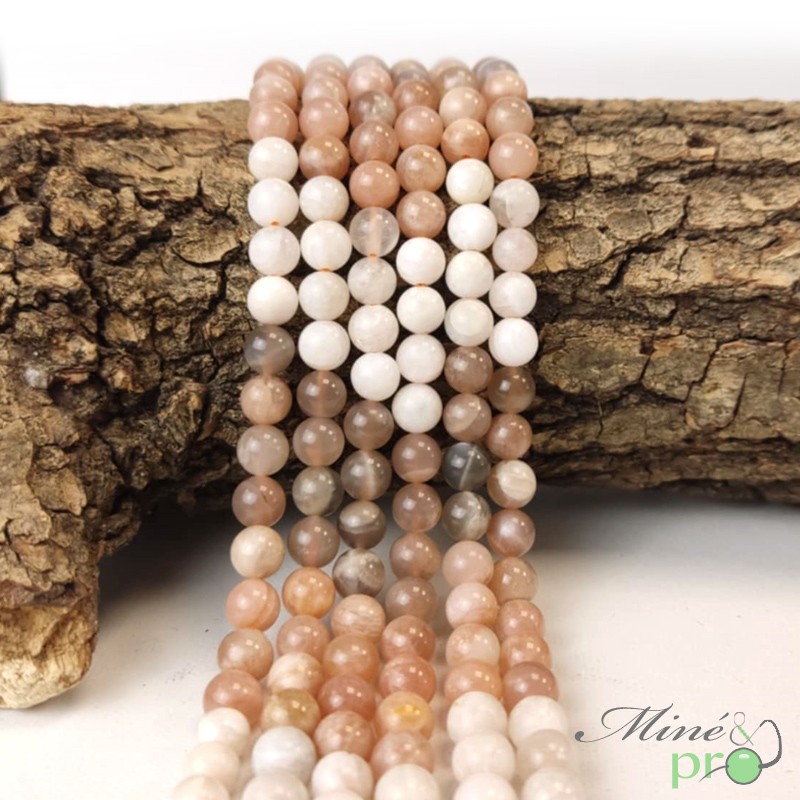 Pierre de lune mixte AB en perles rondes 6mm - fil complet