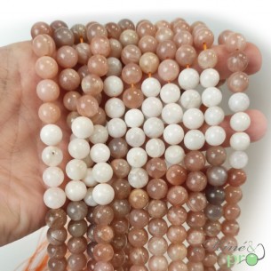 Pierre de lune mixte AB en perles rondes 8mm - fil complet