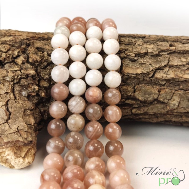Pierre de lune mixte AB en perles rondes 10mm - fil complet