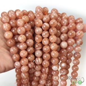 Pierre de lune orange A+ en perles rondes 10mm - fil complet