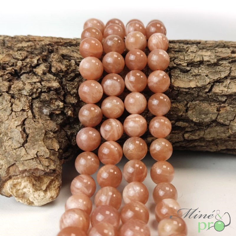 Pierre de lune orange A+ en perles rondes 10mm - fil complet