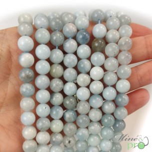 Aigue marine bleue AB+ en perles rondes 8mm - fil complet