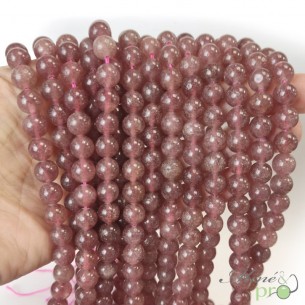 Quartz fraise en perles rondes 8mm - fil complet
