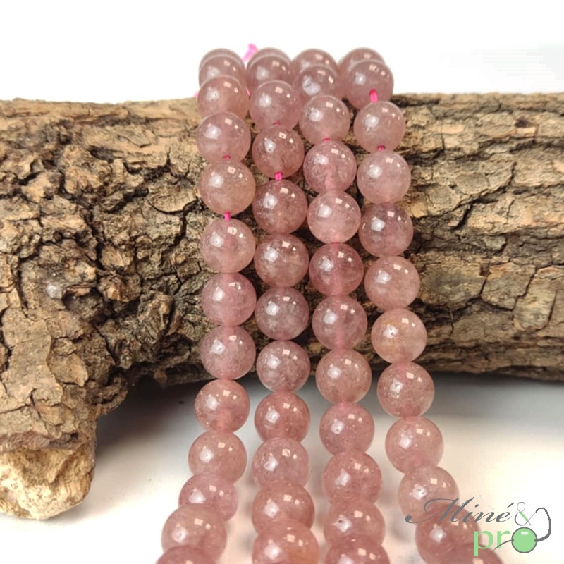 Quartz fraise A+ en perles rondes 10mm - fil complet