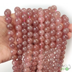 Quartz fraise A+ en perles rondes 10mm - fil complet