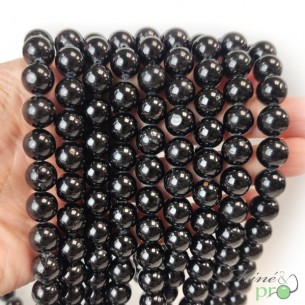 Tourmaline noire A en perles rondes 10mm - fil complet