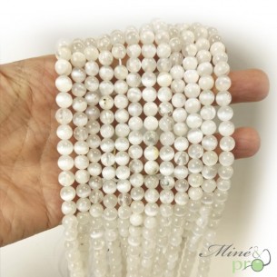 Sélénite AB+ en perles rondes 6mm - fil complet