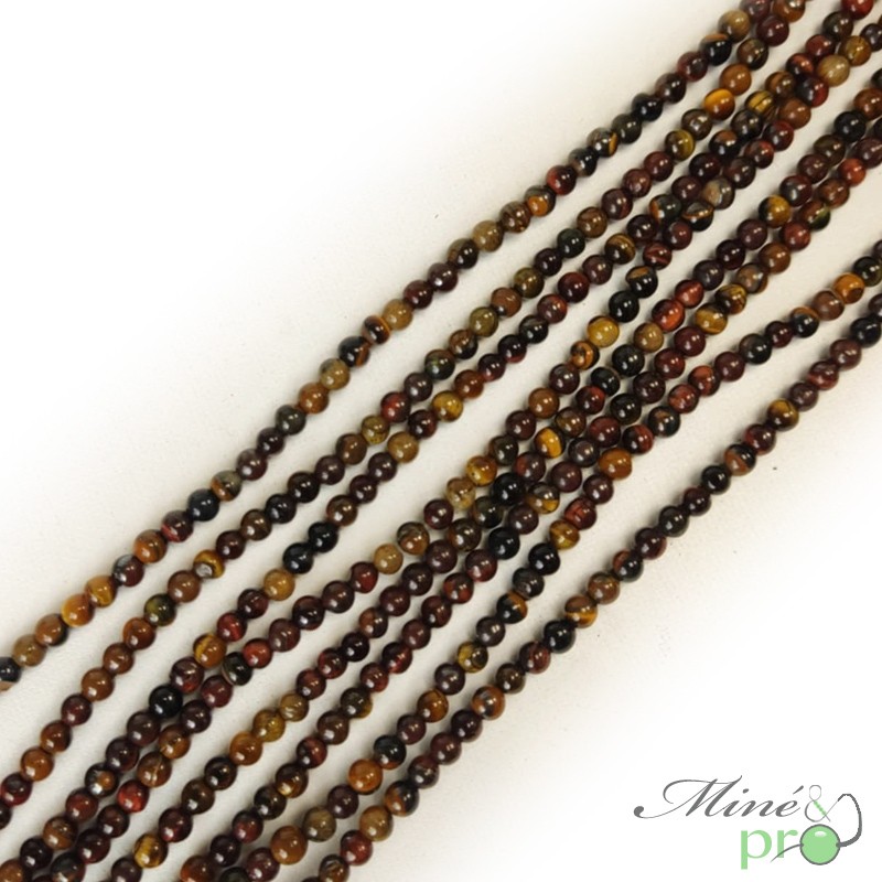 Oeil de tigre, Oeil de taureau, Oeil de faucon (3 yeux) AB+ en perles rondes 4mm - fil complet