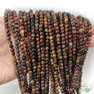 Oeil de tigre, Oeil de taureau, Oeil de faucon (3 yeux) AB+ en perles rondes 4mm - fil complet