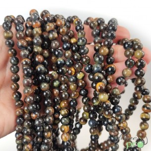 Oeil de faucon/tigre AB+ en perles rondes 6mm - fil complet