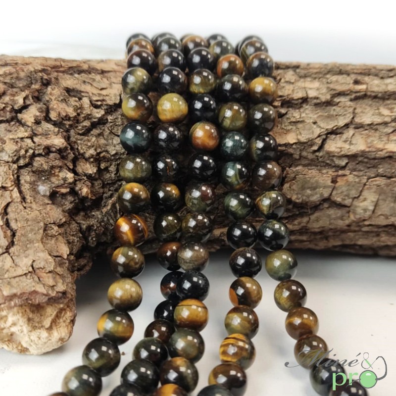 Collier De Perles En Oeil De Faucon Tigre Bleu - 29 Perles Tubes 8-13mm - Longueur 33cm - Fait Main En France