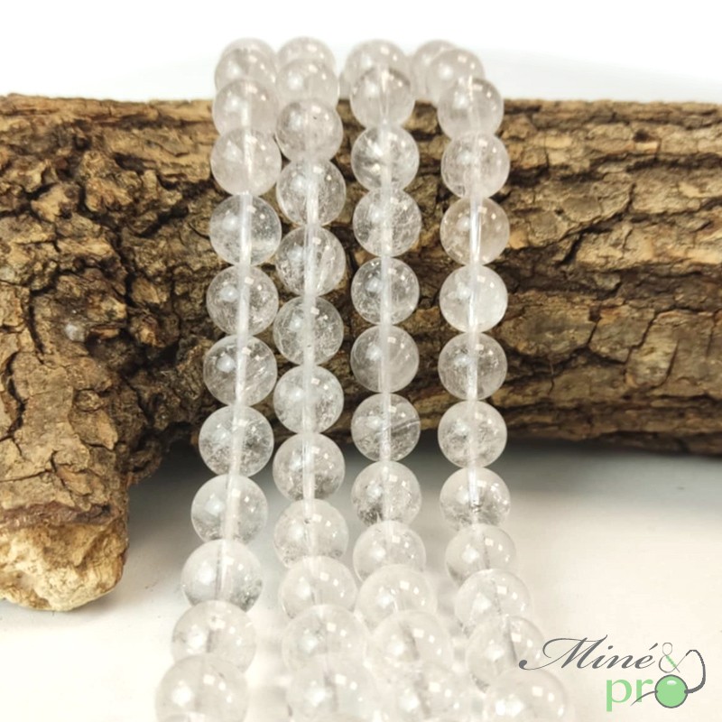 Cristal de roche AB en perles rondes 10mm - fil complet