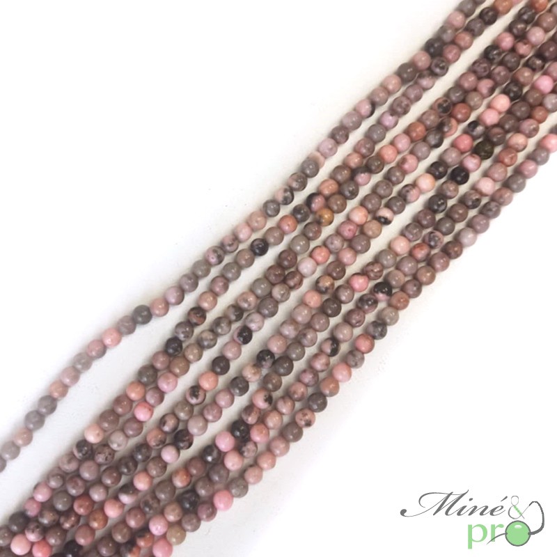Jaspe zèbre rose A en perles rondes 4mm - fil complet