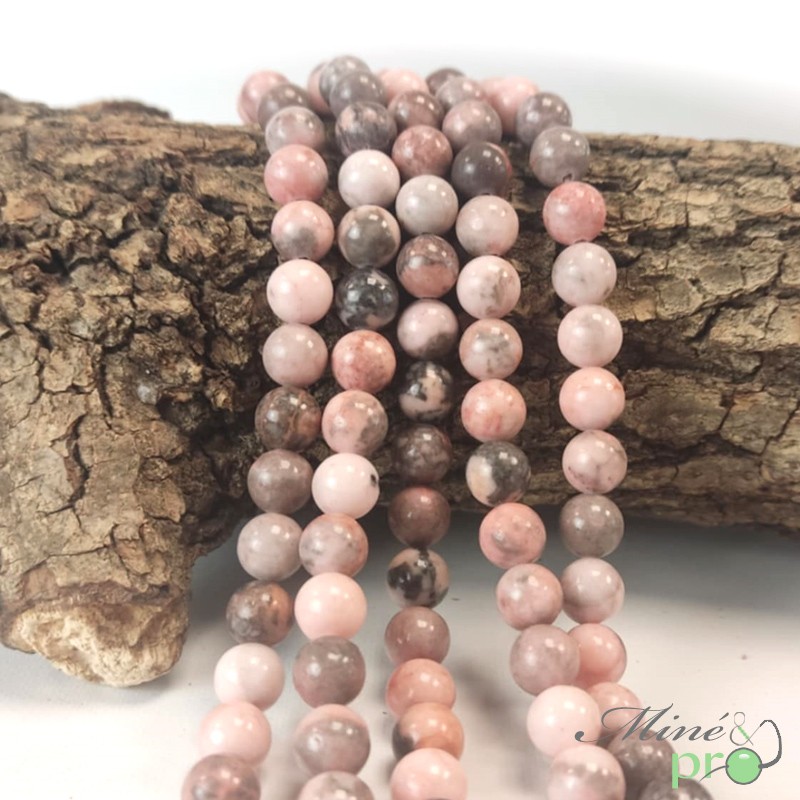 Jaspe zèbre rose A en perles rondes 8mm - fil complet