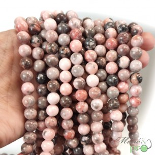 Jaspe zèbre rose A en perles rondes 8mm - fil complet