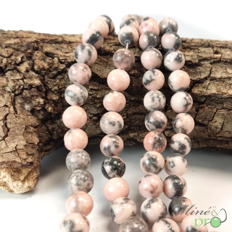 Jaspe zèbre rose A en perles rondes 10mm - fil complet