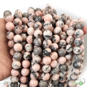 Jaspe zèbre rose A en perles rondes 10mm - fil complet