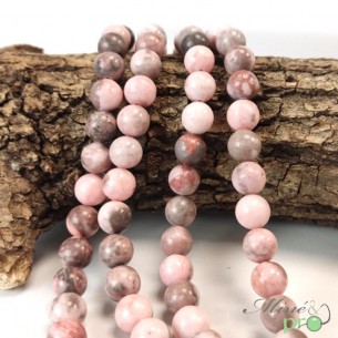 Jaspe zèbre rose A en perles rondes 10mm - fil complet