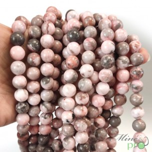 Jaspe zèbre rose A en perles rondes 10mm - fil complet
