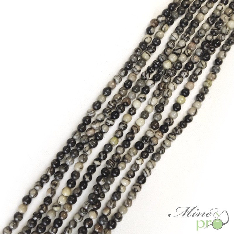Jaspe toile d'araignée A en perles rondes 4mm - fil complet