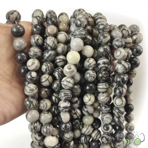 Jaspe toile d'araignée A en perles rondes 10mm - fil complet