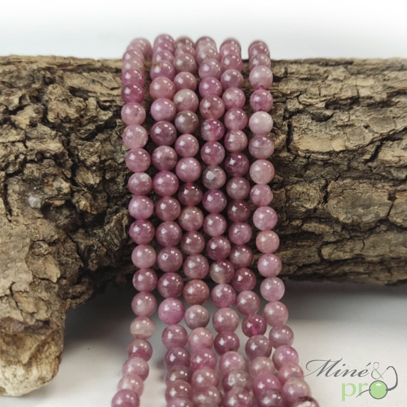 Tourmaline rose AA en perles rondes 6mm - fil complet