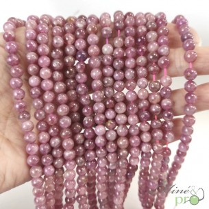 Tourmaline rose AA en perles rondes 6mm - fil complet