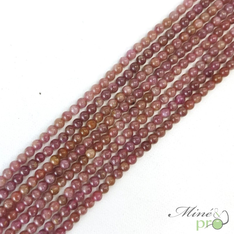 Tourmaline rose AA en perles rondes 4mm - fil complet