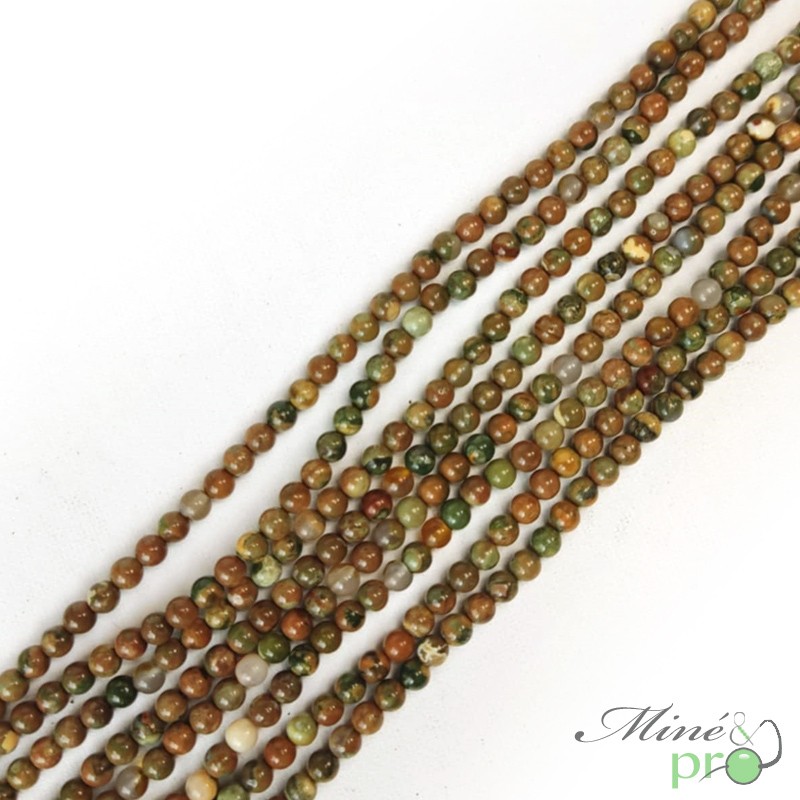Jaspe océan A en perles rondes 4mm - fil complet