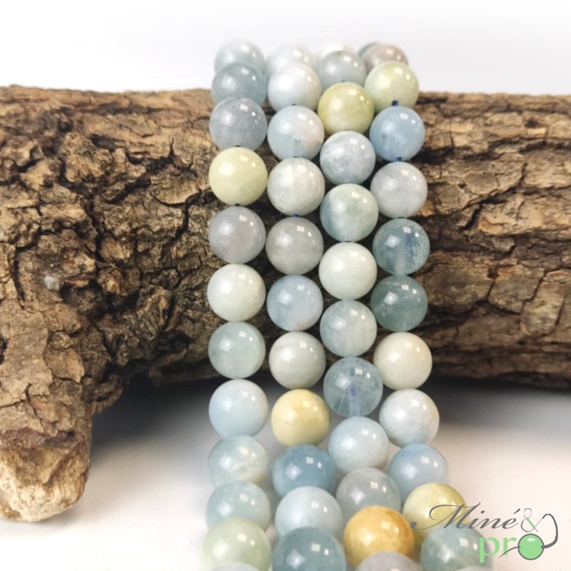 Aigue marine mixte en perles rondes 10mm - fil complet Aigue marine mixte en perles rondes 10mm - fil complet