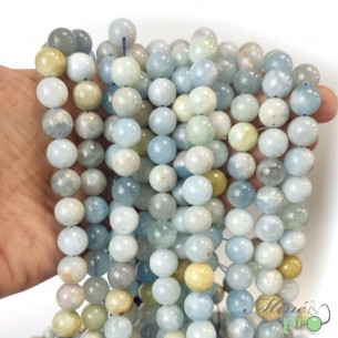 Aigue marine mixte en perles rondes 10mm - fil complet