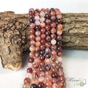 Quartz hématoïde en perles rondes 8mm - fil complet