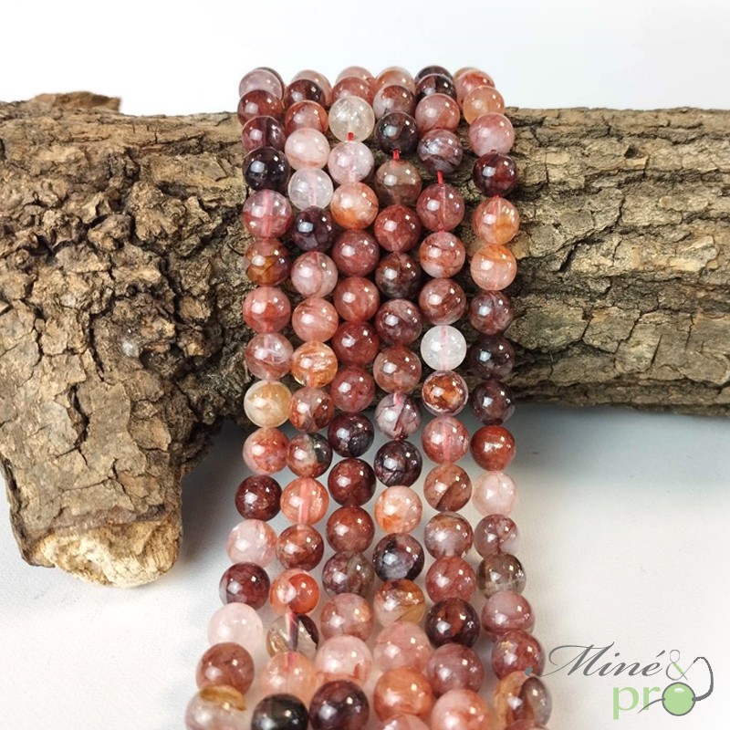 Quartz hématoïde en perles rondes 8mm - fil complet