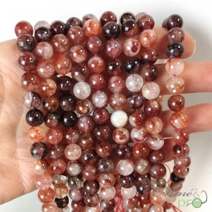 Quartz hématoïde en perles rondes 8mm - fil complet