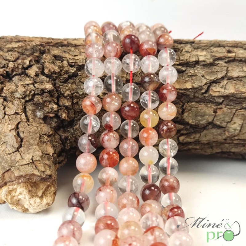 Quartz hématoïde A en perles rondes 8mm - fil complet
