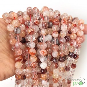 Quartz hématoïde A en perles rondes 8mm - fil complet