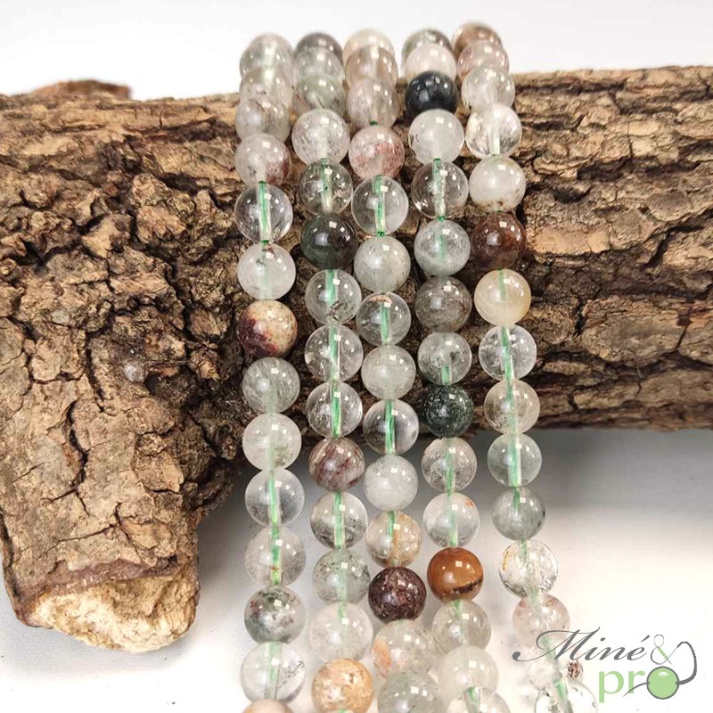 Quartz lodolite en perles rondes 8mm - fil complet