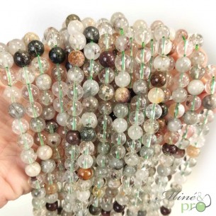 Quartz lodolite en perles rondes 8mm - fil complet